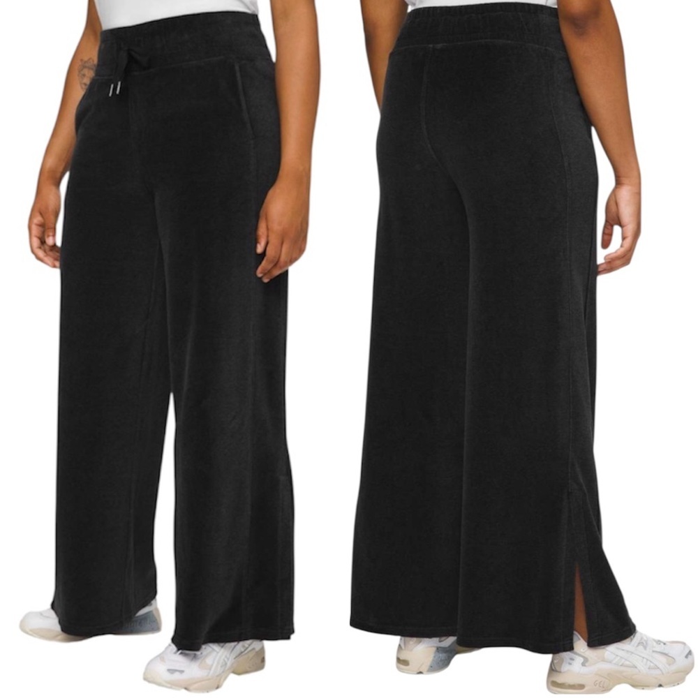 Lululemon Morning Restore Wide Leg Split Velour Pants in Black Sz 4 W5CA7S Comfy